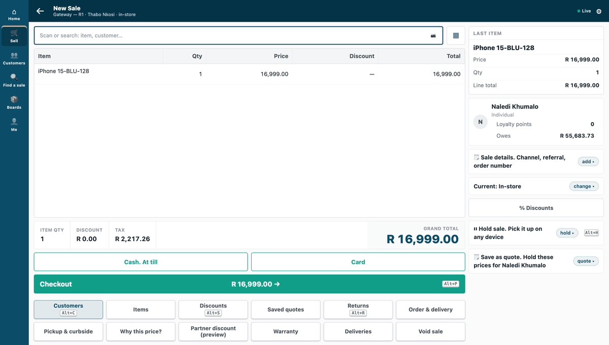 A partner page on the till and in Desk