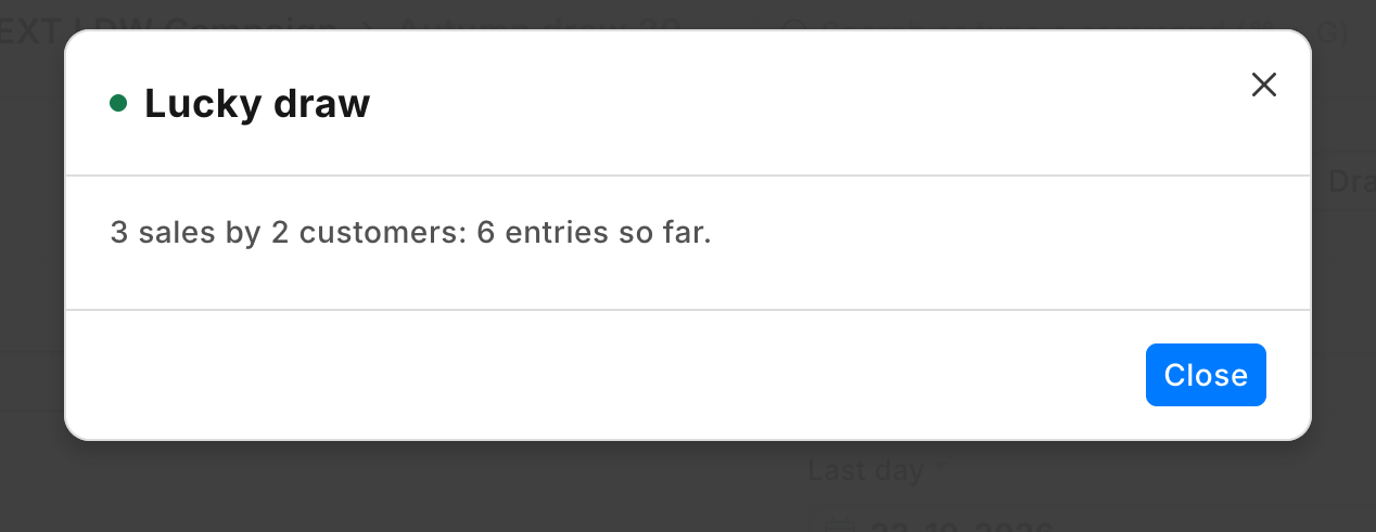 Count entries on a demo site: 3 sales by 2 customers, 6 entries so far