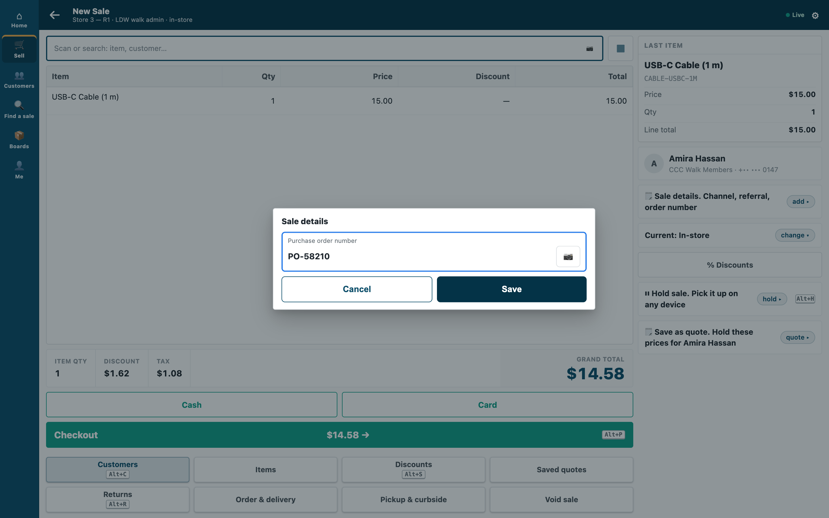 The cashier fills the detail under the sale's details, then presses Pay again